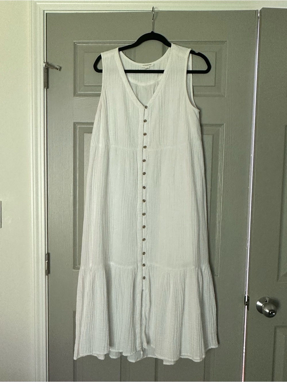 beachlunchlounge 100% Cotton White Sleeveless Button-Front Dress